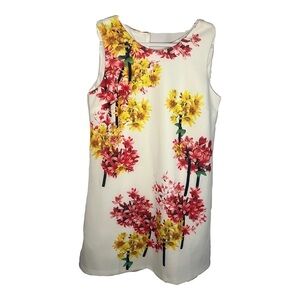 Calypso Women's White Floral Sheath Mini Dress Size XL Sleeveless spring zip up